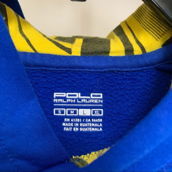 Polo Ralph Lauren Blue Hoodie Sweatshirt Big Horse Yellow Boys Youth Large - Picture 5 of 5